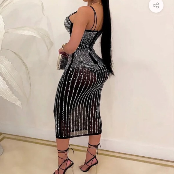 Embellished black, midi dress with bodysuit - NEW - Picture 2 of 9